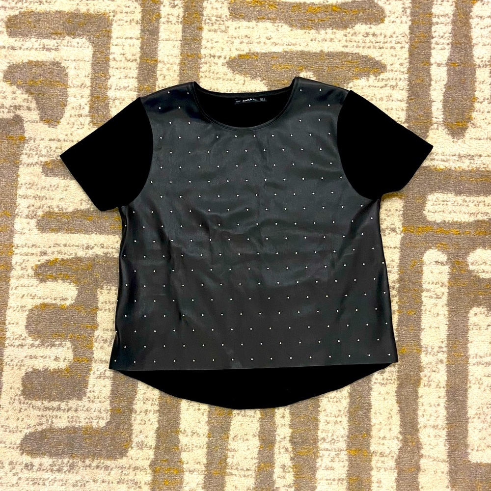 Zara knot faux leather studded black top